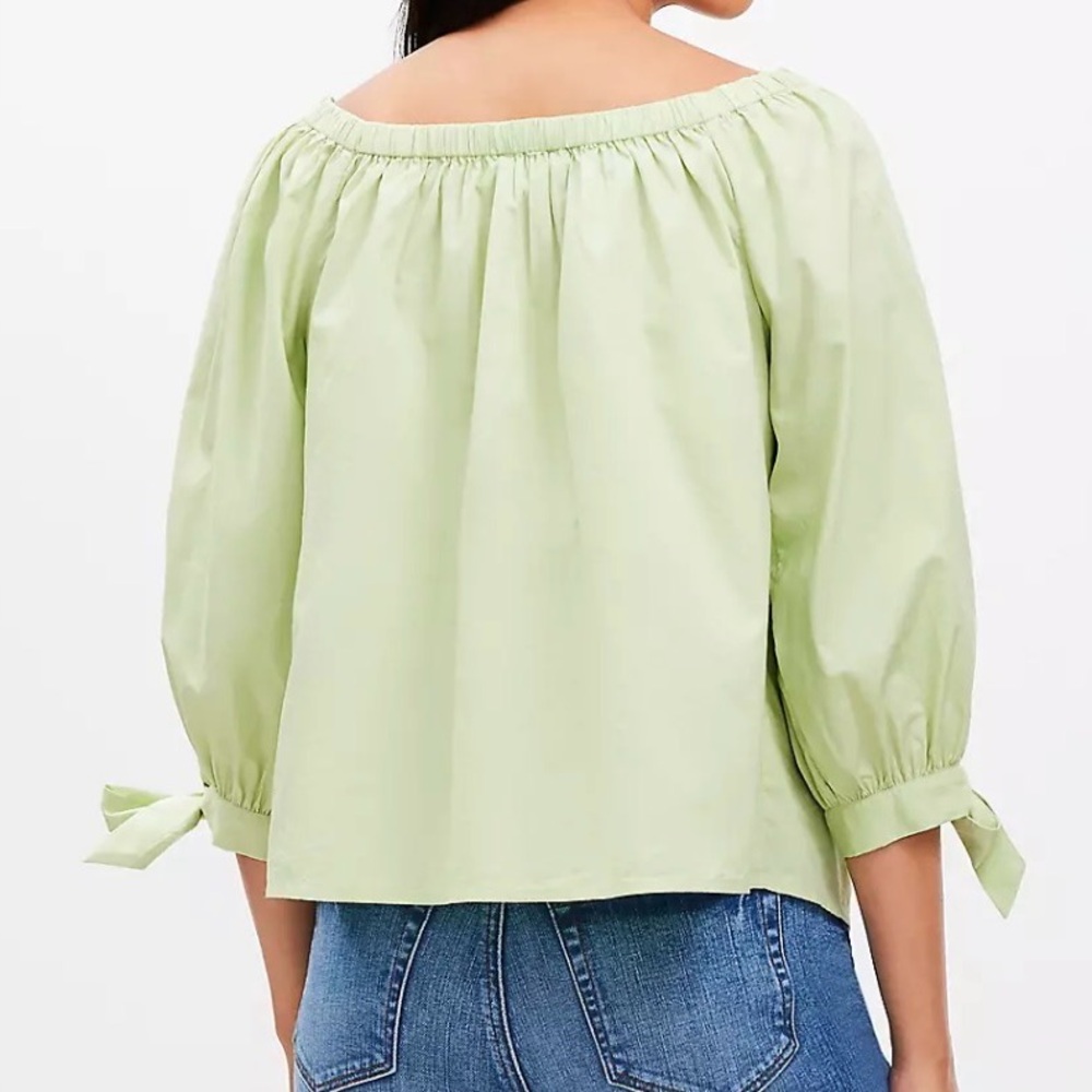 LOFT Light Green Off-Shoulder Blouse - Picture 3 of 6